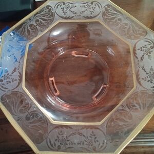 1940s Elegant Octagonal Glass Bowl with Gold Trim